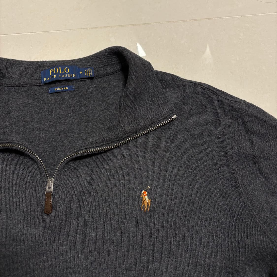 정품 폴로 랄프로렌 신형 반집업 코튼 니트 차콜 상품이미지4