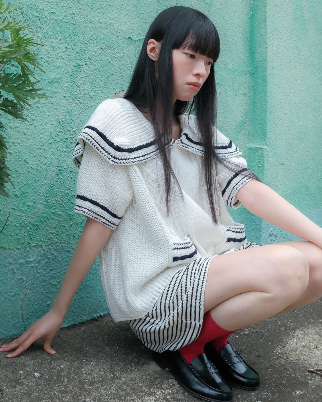 [새상품] fletta(플레타) 세일러 카라 케이블 니트 가디건 상품이미지1