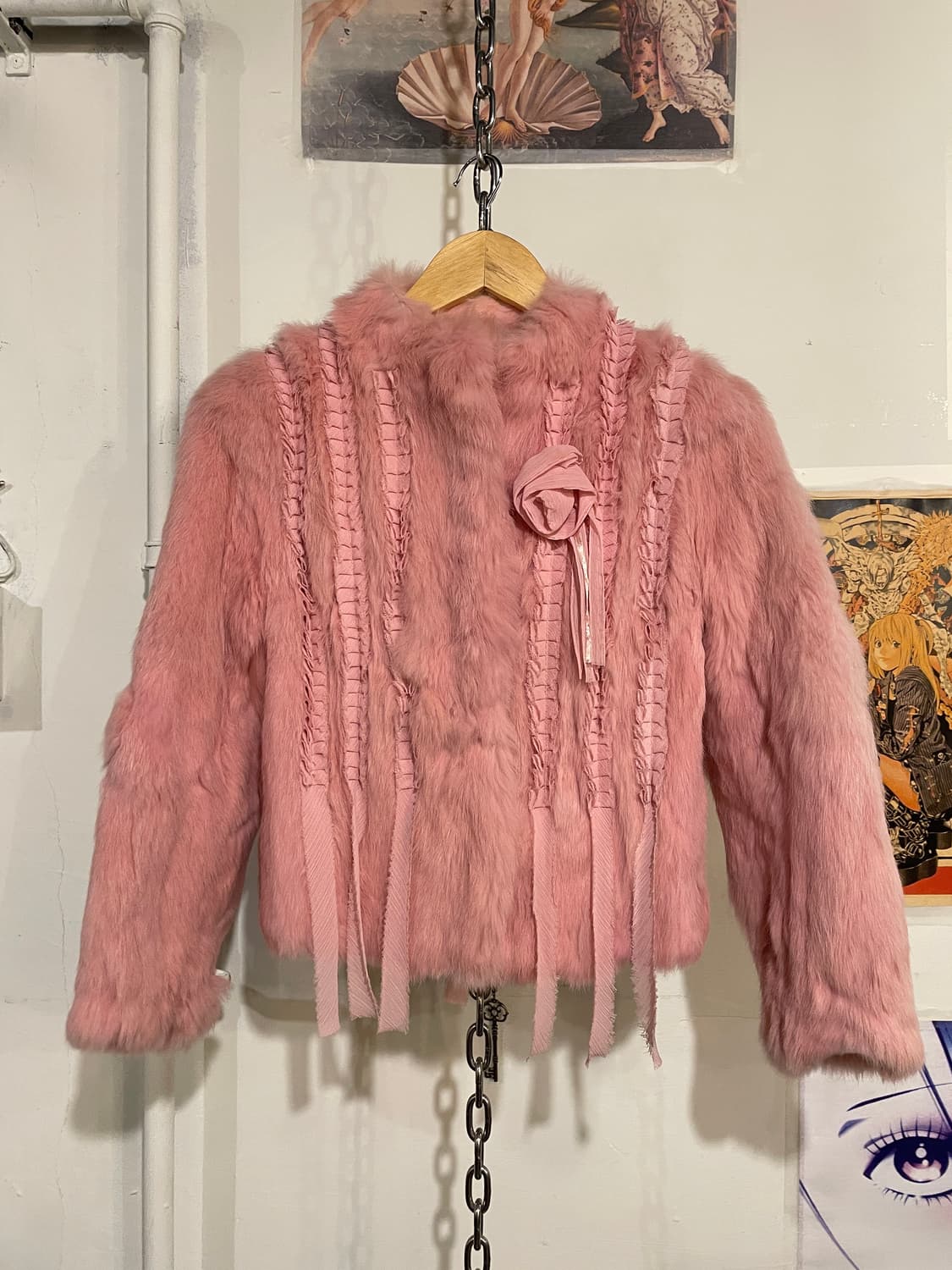 장미 포인트 토끼털 핑크 퍼자켓 갸루 러블리 상품이미지4