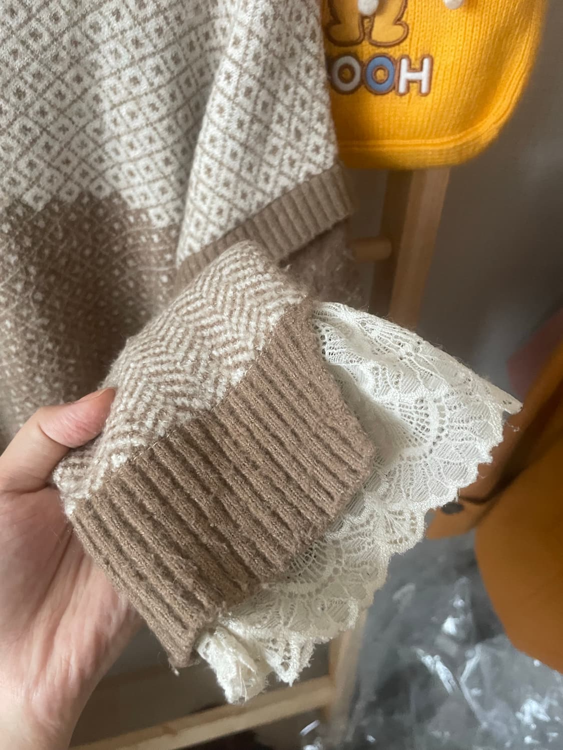 모리걸 빈티지 엑시즈팜 배색 레이스 니트🤍🤎 상품이미지4