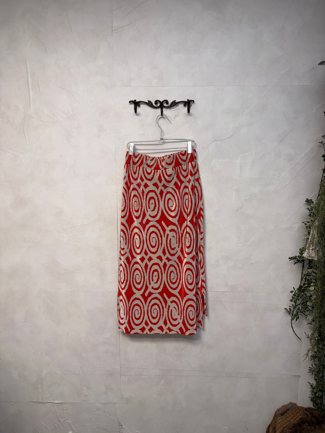 Orange red geometric stretch pleats sk 상품이미지4