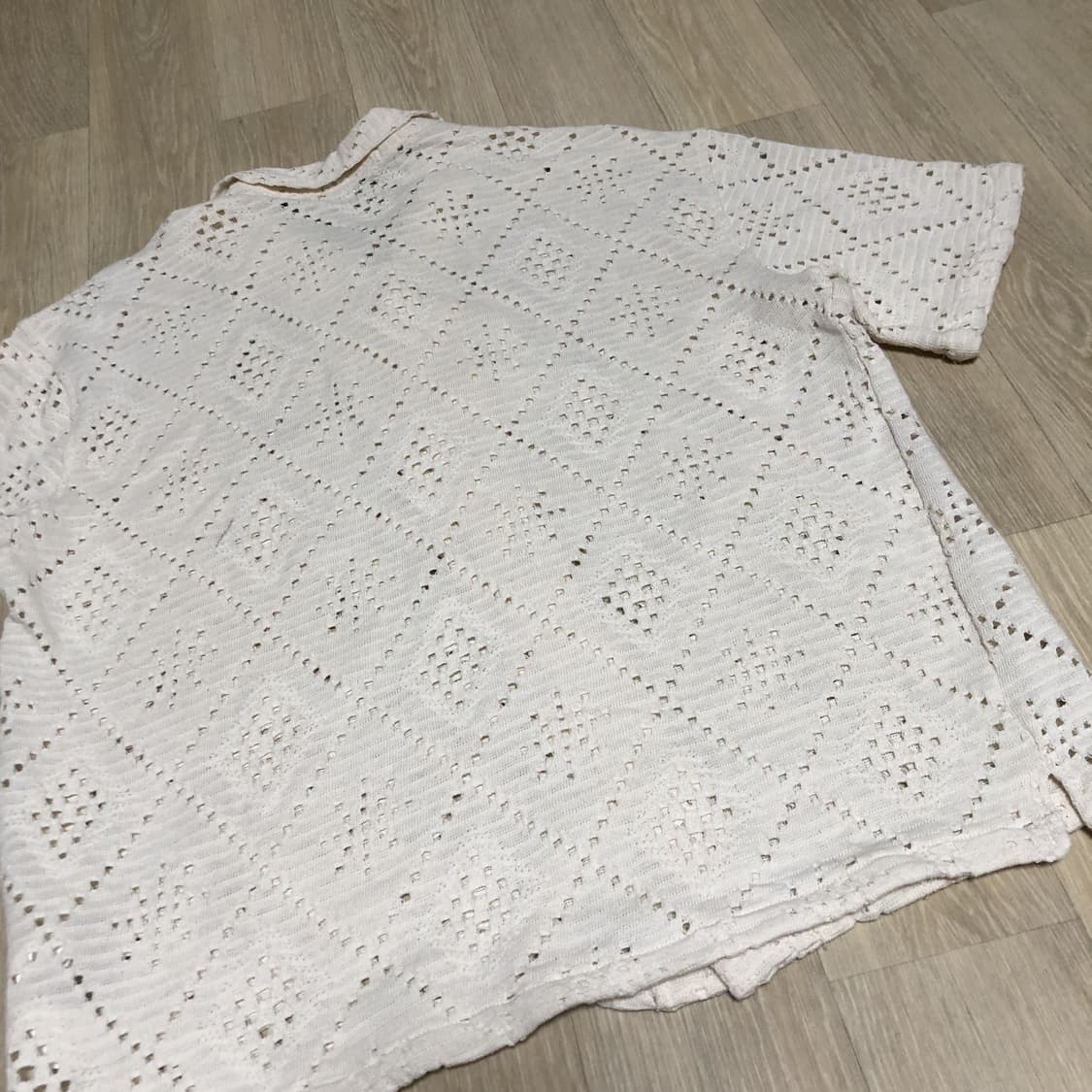 (L) 새상품 ZARA 자라 텍스처드 크로셰 반팔 셔츠 아이보리 상품이미지9