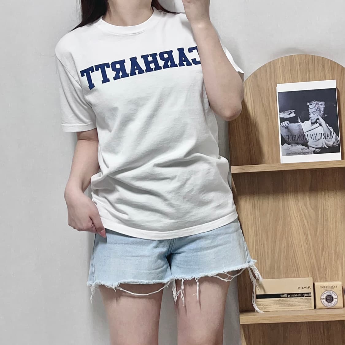 [정품] 칼하트 아이보리 네이비 일자로고 반팔티 [ S ] 상품이미지2
