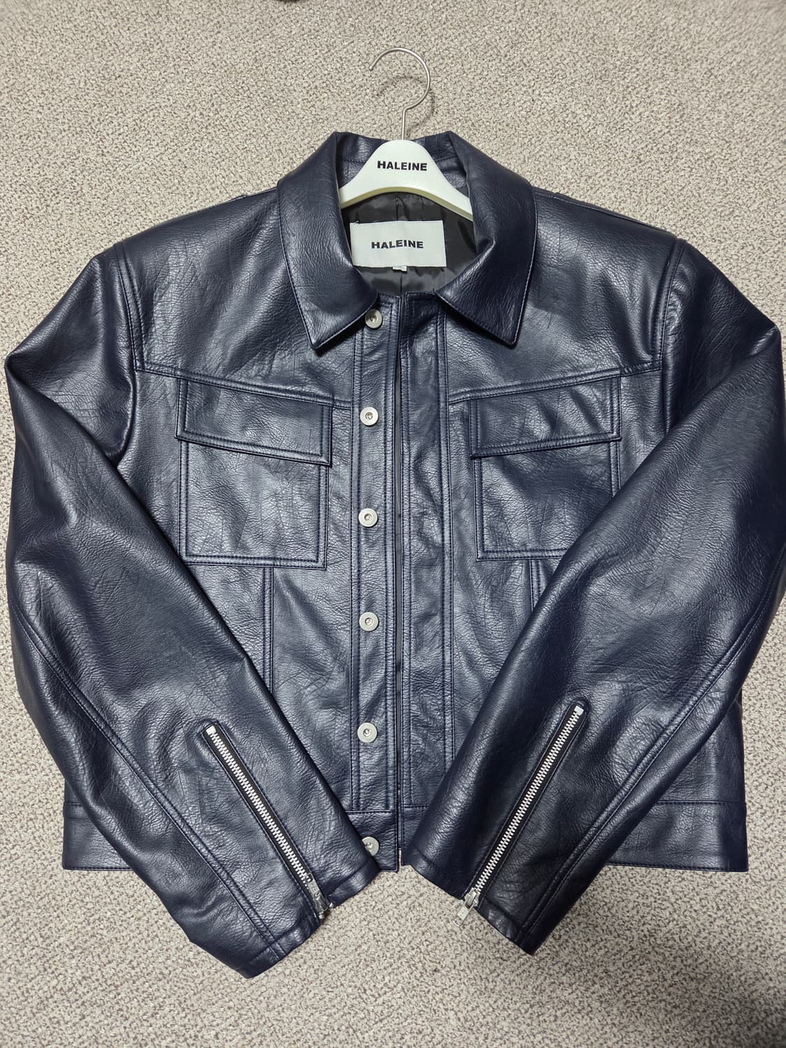 알렌느 트러커 레더 자켓 NAVY 2사이즈 상품이미지2