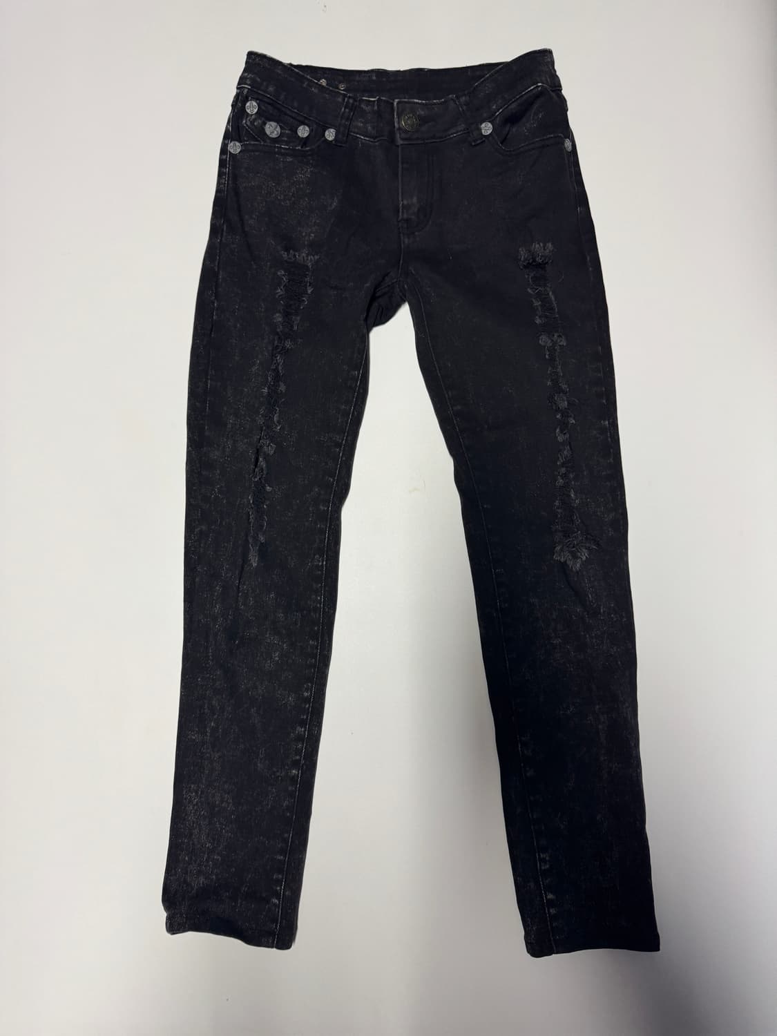여성 빈티지 크롬하츠 로고 찢청 블랙 스키니 데님팬츠 상품이미지2