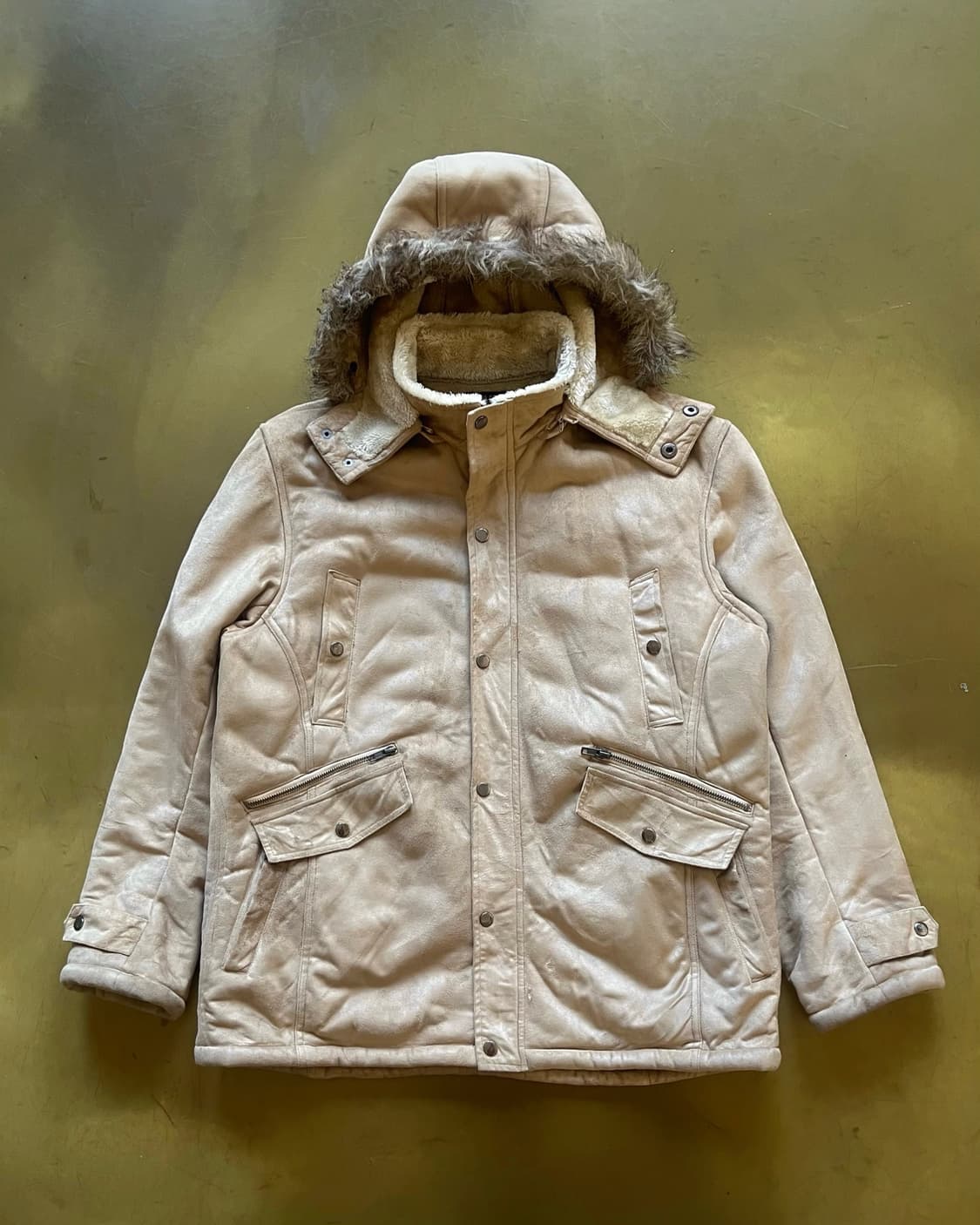 90-00s AMORE PURO Fur Hood Suede Coat 상품이미지5