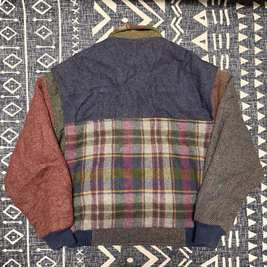체크 패턴 패치워크 울 봄버 자켓 상품이미지5