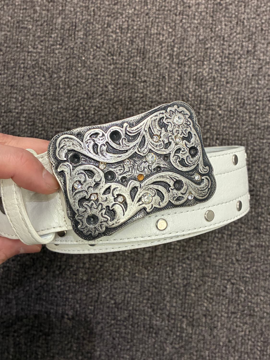 비즈 디테일 스터드 웨스턴 화이트 벨트 상품이미지3