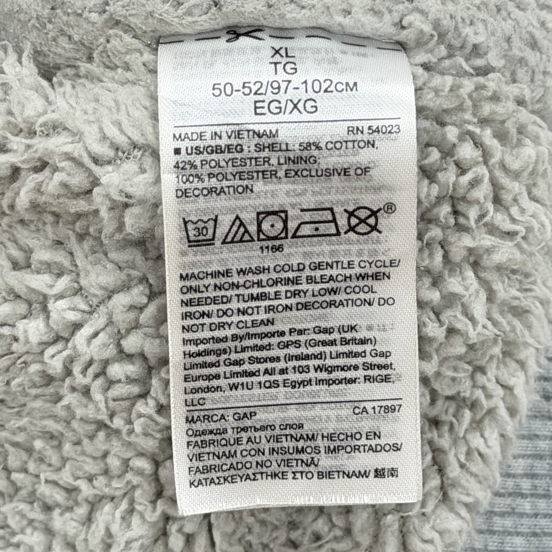 GAP 빈티지 스펠로고 보아털 후드집업 자켓 그레이 XL 상품이미지6