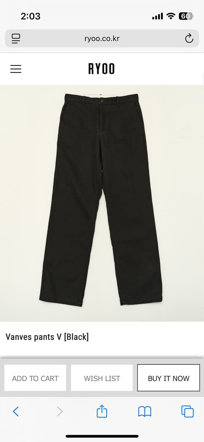 Ryoo Vanves pants V [Black] L  상품이미지1