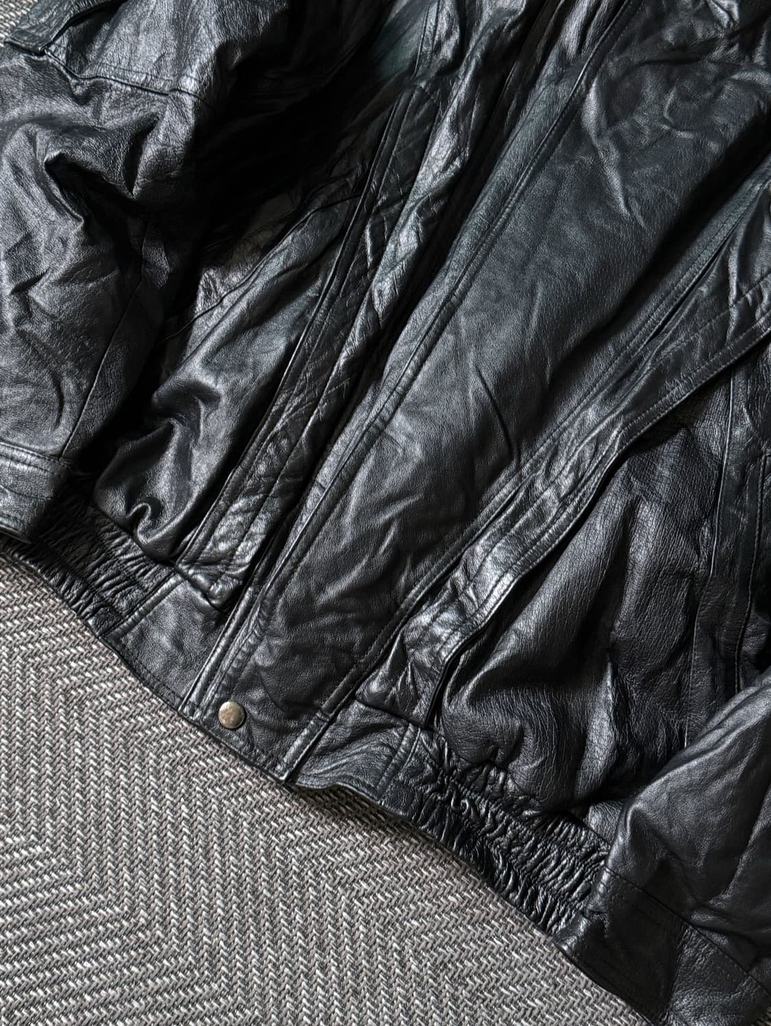 90s 4U 블랙 레이어드 패널 빈티지 소가죽 자켓 (105-110) 상품이미지8