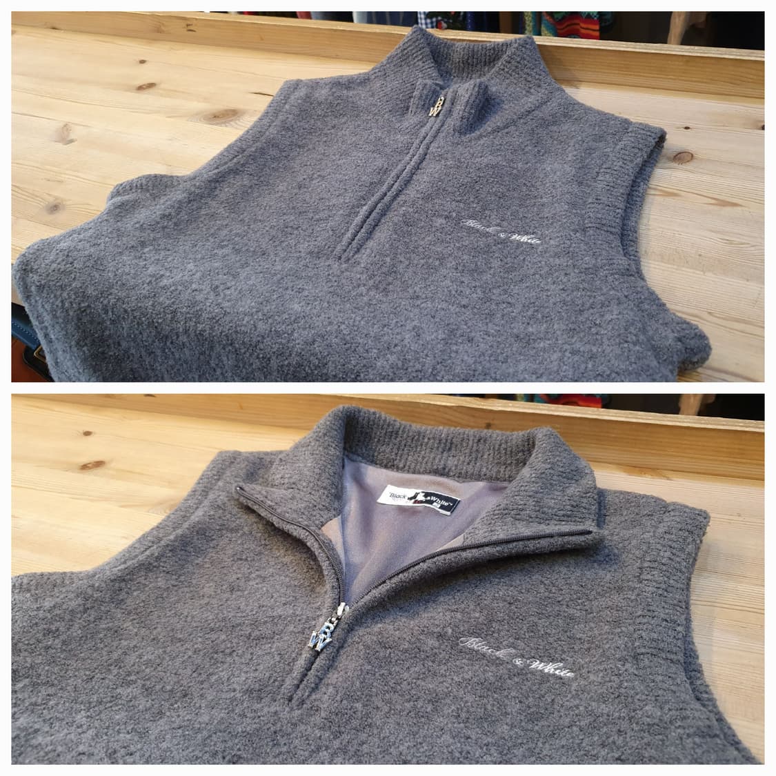 66.블랙&화이트 롱 방풍조끼 상품이미지4