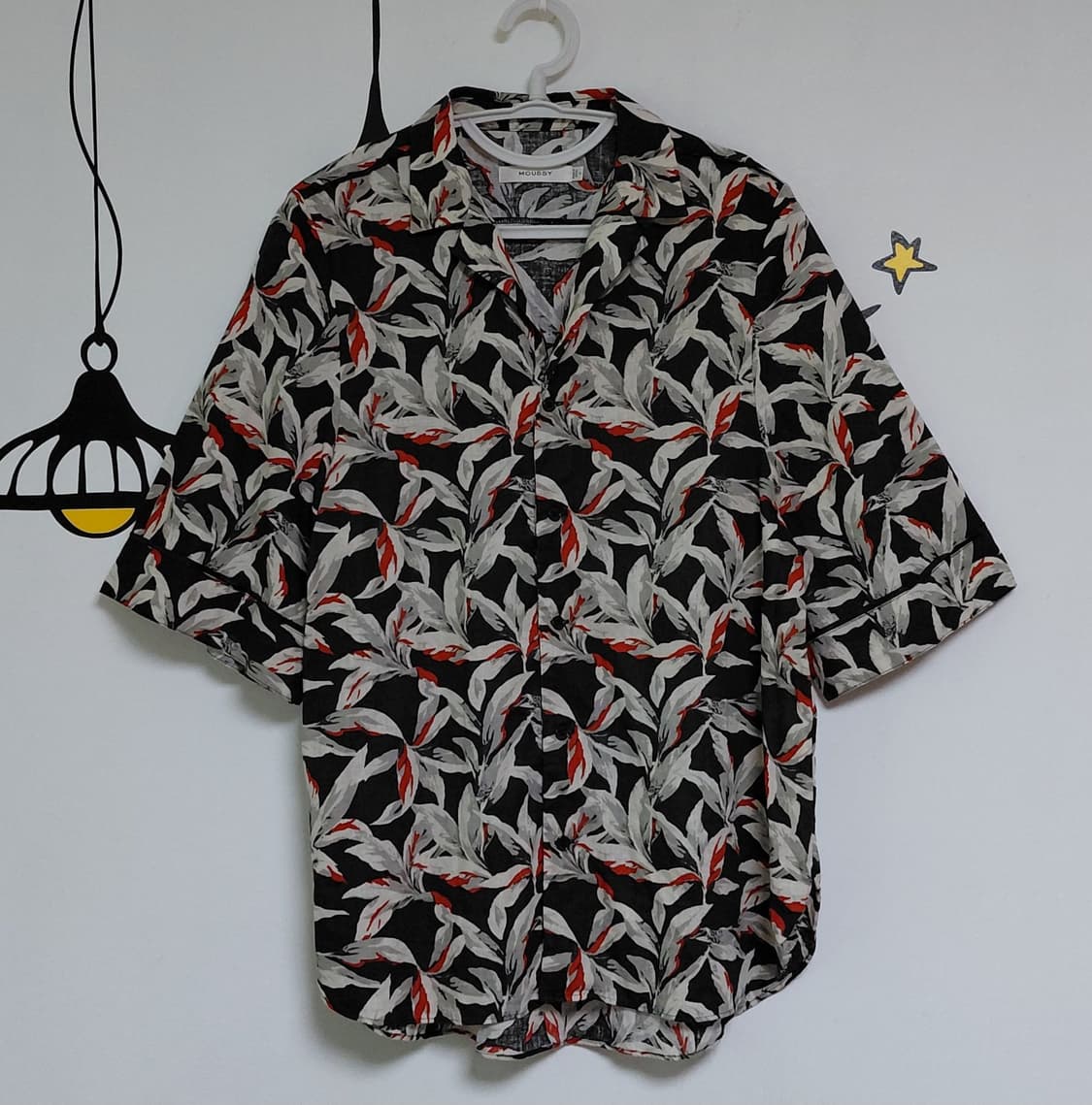 [M] 마우지(MOUSSY) 린넨 혼방 보타니컬 오픈칼라 반팔 셔츠 상품이미지2
