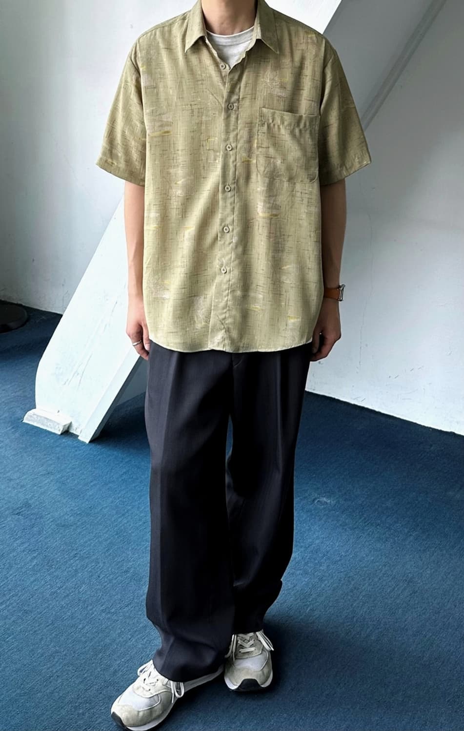 Sheer fabric design pattern H/S shirt 상품이미지10