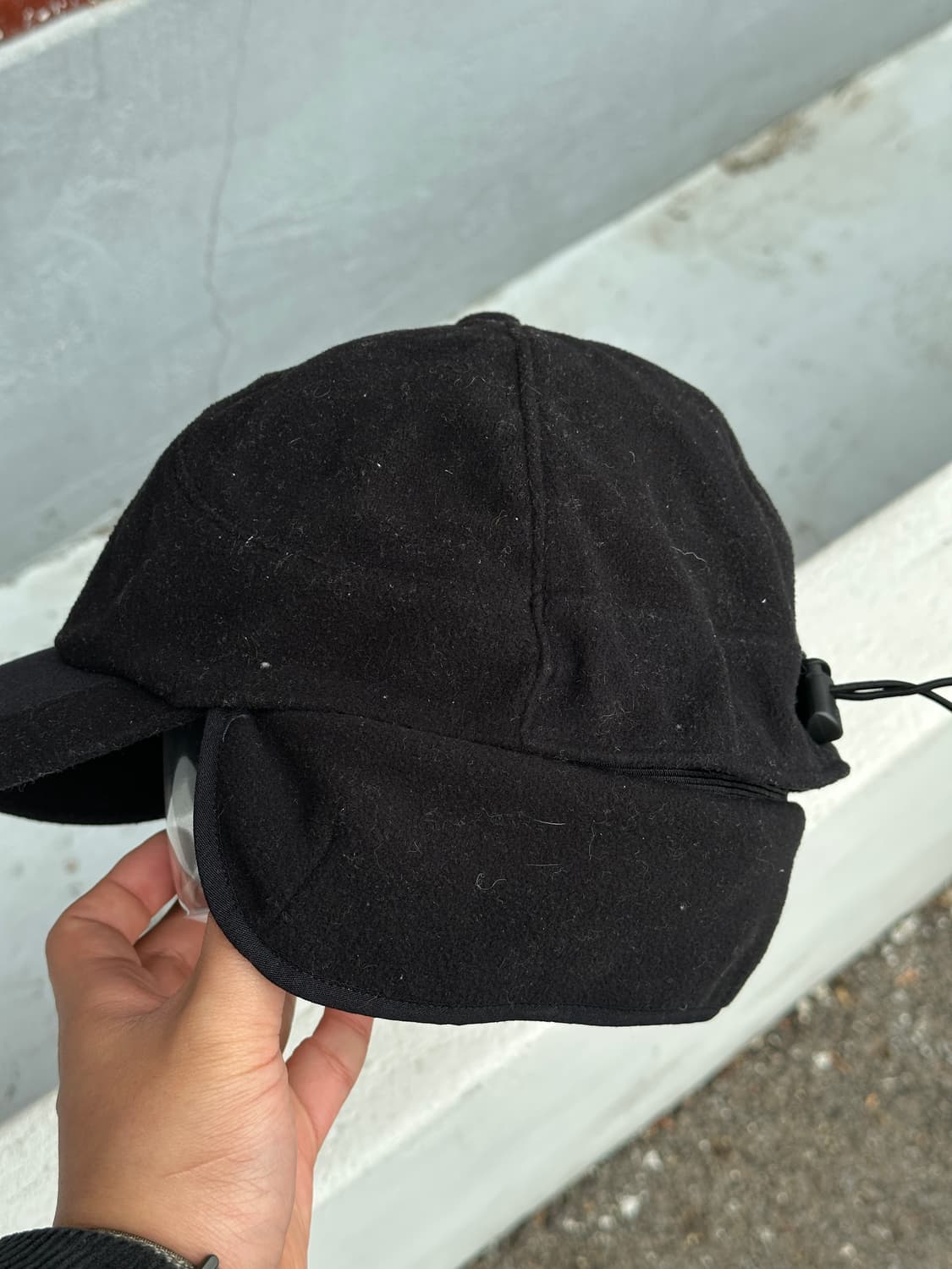 [F] 코오롱스포츠 로고 블랙 플리스 볼캡 모자 트루퍼 디테일 상품이미지7