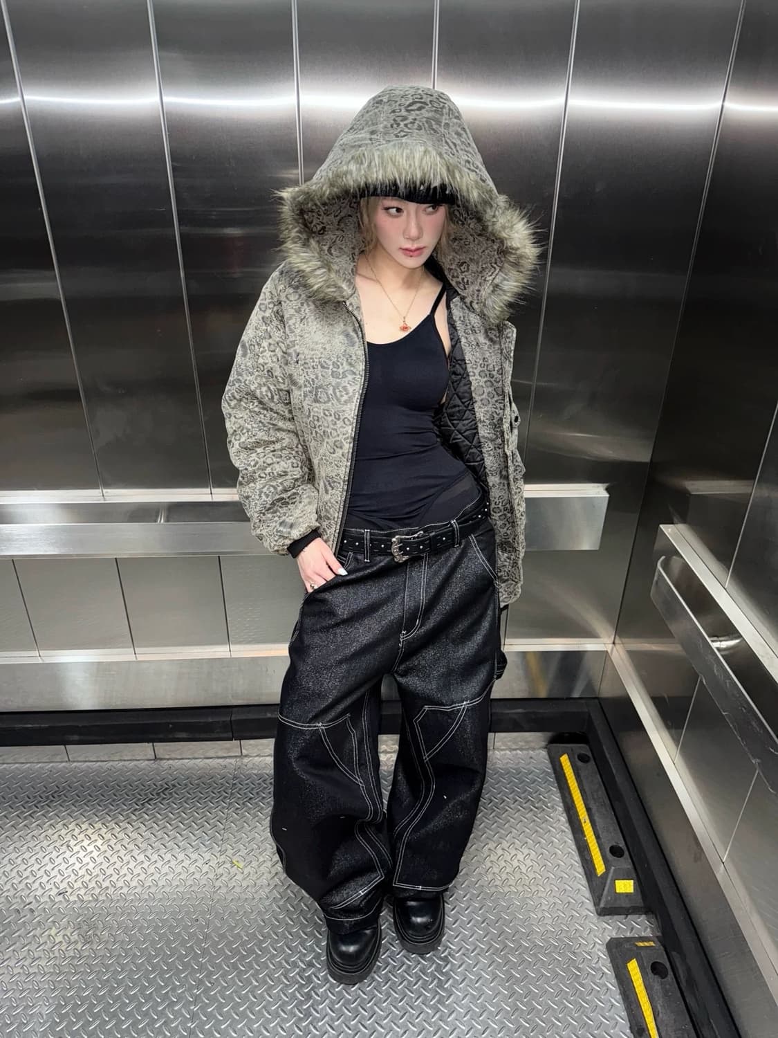 Washed Leopard Hooded Puffer Jacket 상품이미지6