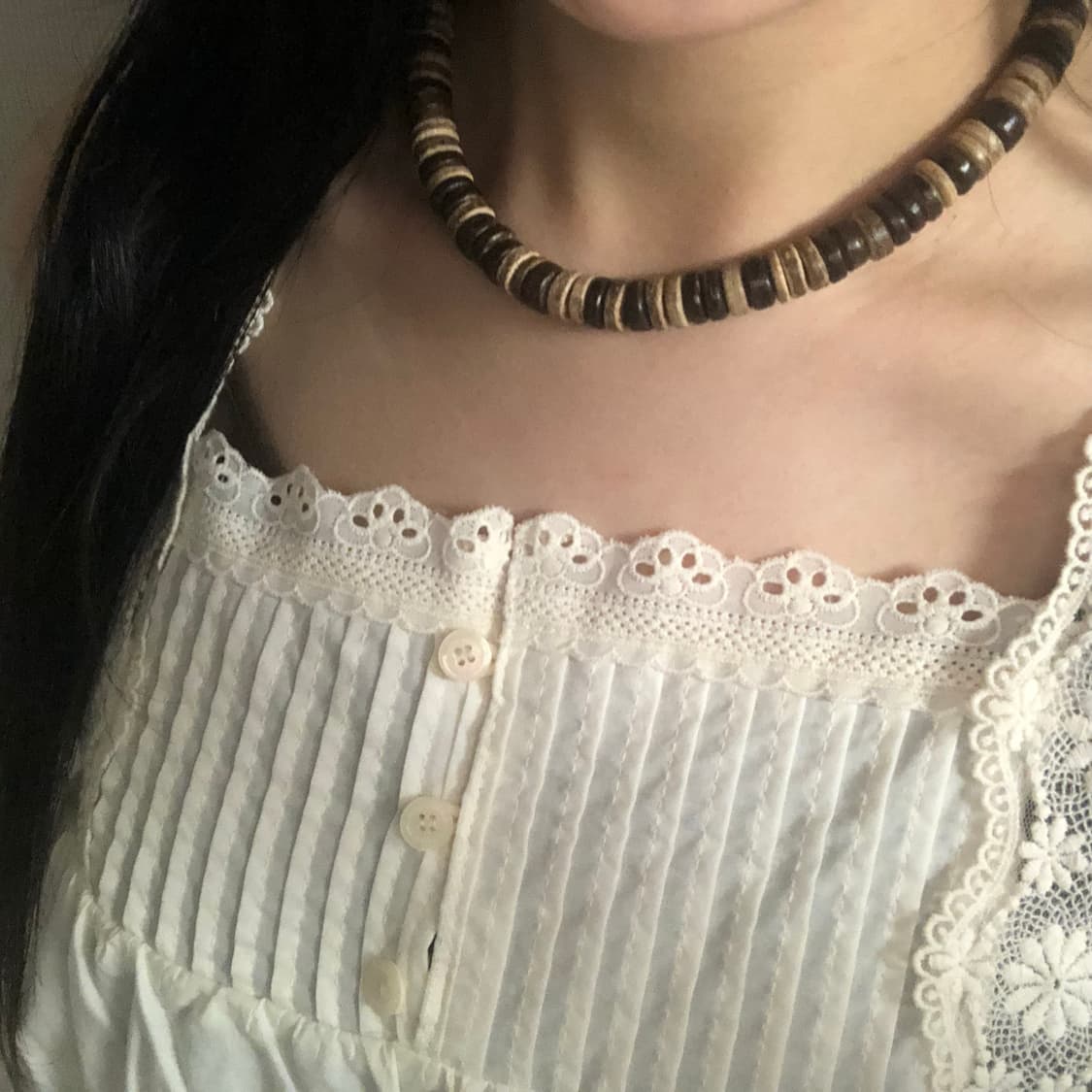 [hand made] 빈티지 볼드 브라운 우드비즈 목걸이 상품이미지1