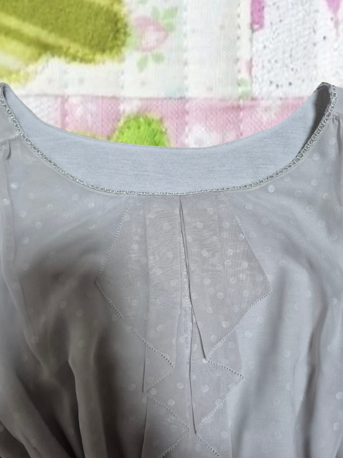 빈티지 모리걸 땡땡이 도트 블라우스 레이스 보트넥 상품이미지3