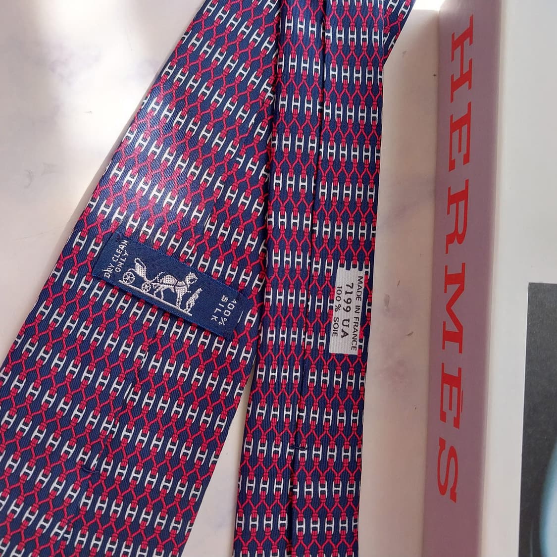 에르메스 실크 네이비 H 패턴 넥타이 8.2cm S~A+등급 K2549 상품이미지9