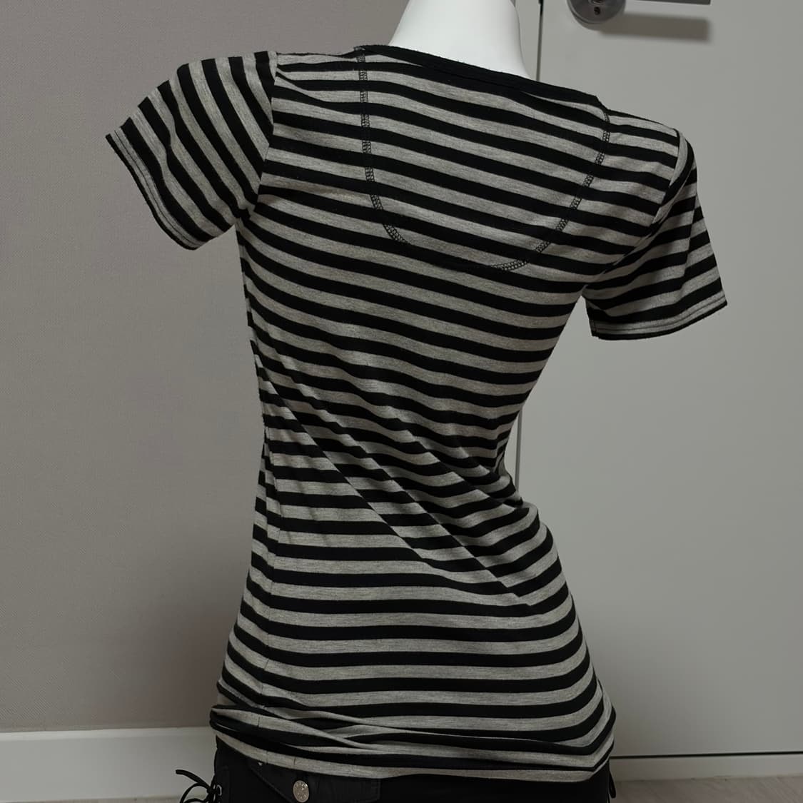 Y2k Glitter Script Striped Tee 상품이미지4