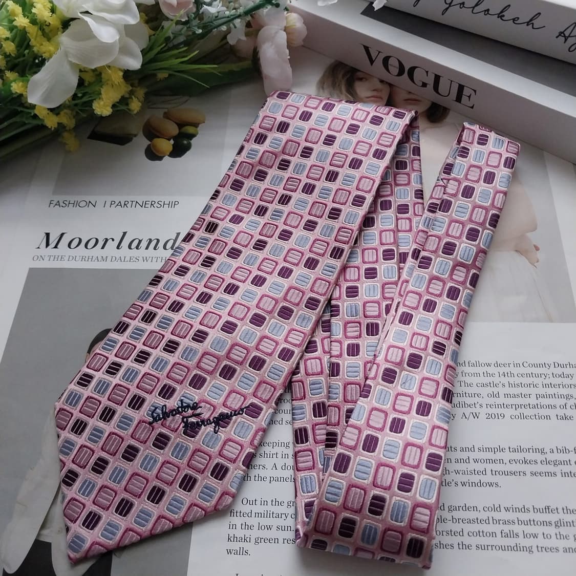 살바토레 페라가모 넥타이 핑크패턴 9.5cm S등급 K587 상품이미지8