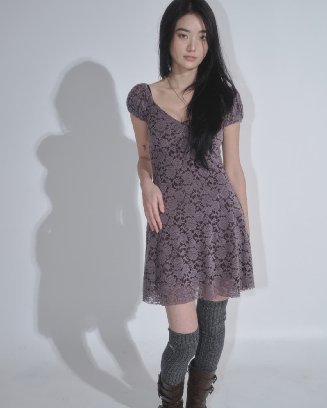 FLORA LACE PUFF DRESS / BROWN 상품이미지1