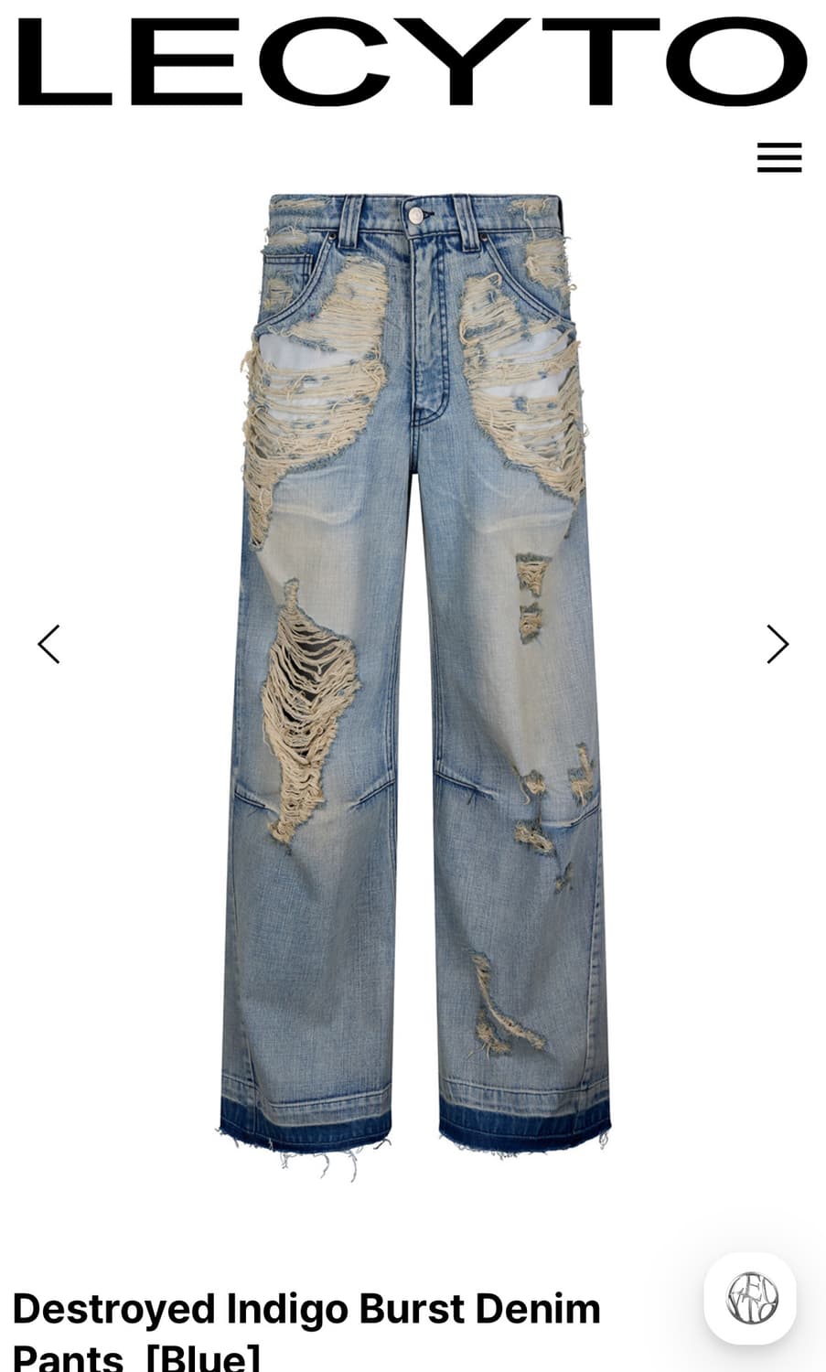 [M] 레씨토 디스트로이드 인디고 버스트 데님팬츠 상품이미지1