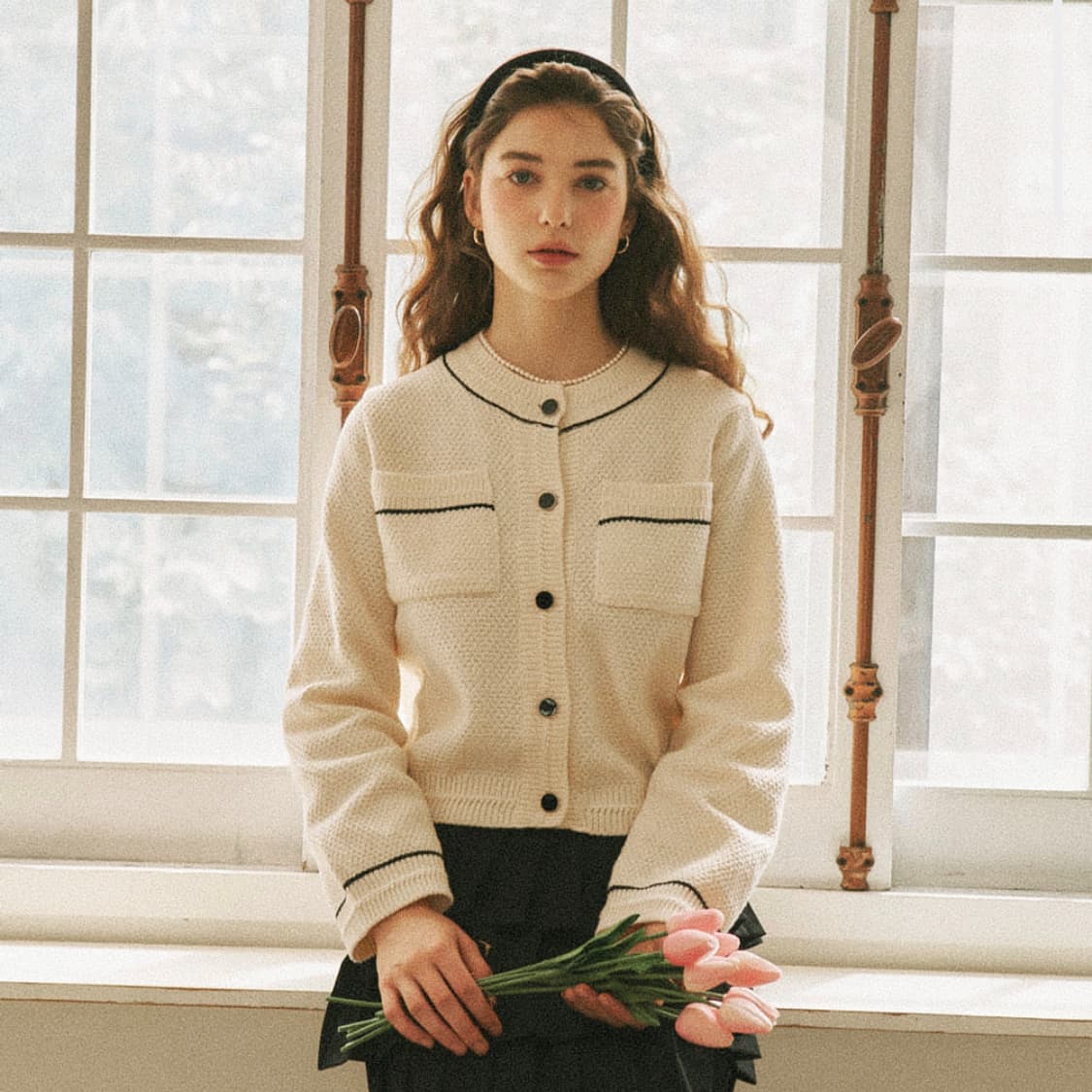 론론(RONRON) 트위드 니트가디건 55-66 상품이미지1