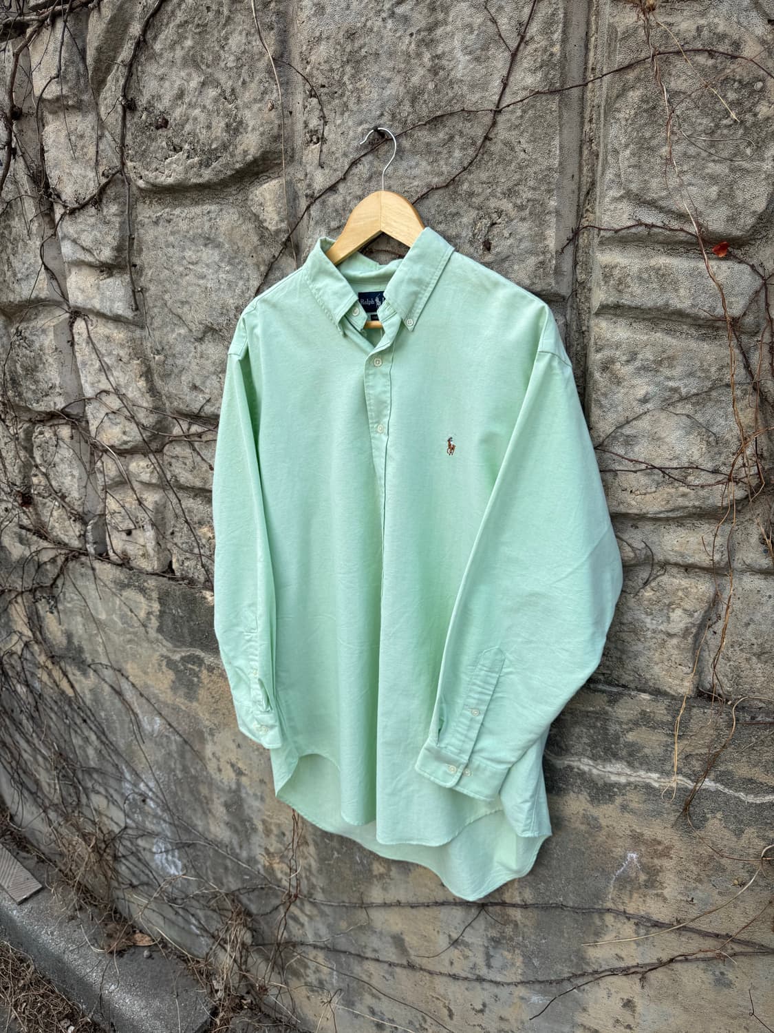 90s 폴로 랄프로렌 빈티지 연두색 옥스포드 셔츠 빅사이즈 상품이미지3
