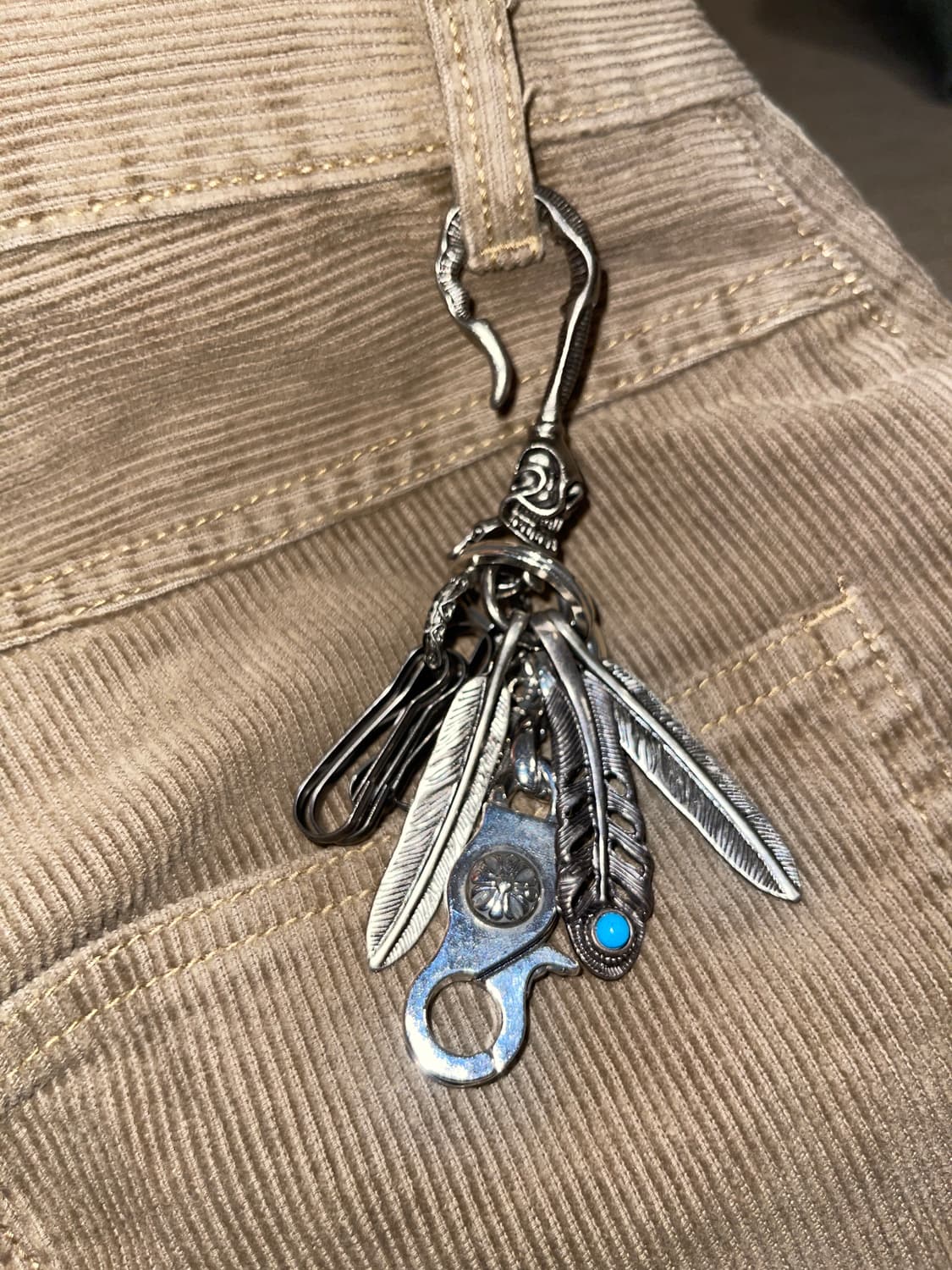 빈티지 실버 터키석 깃털 키링 / 헤비 체인 멀티 참 키체인 상품이미지1