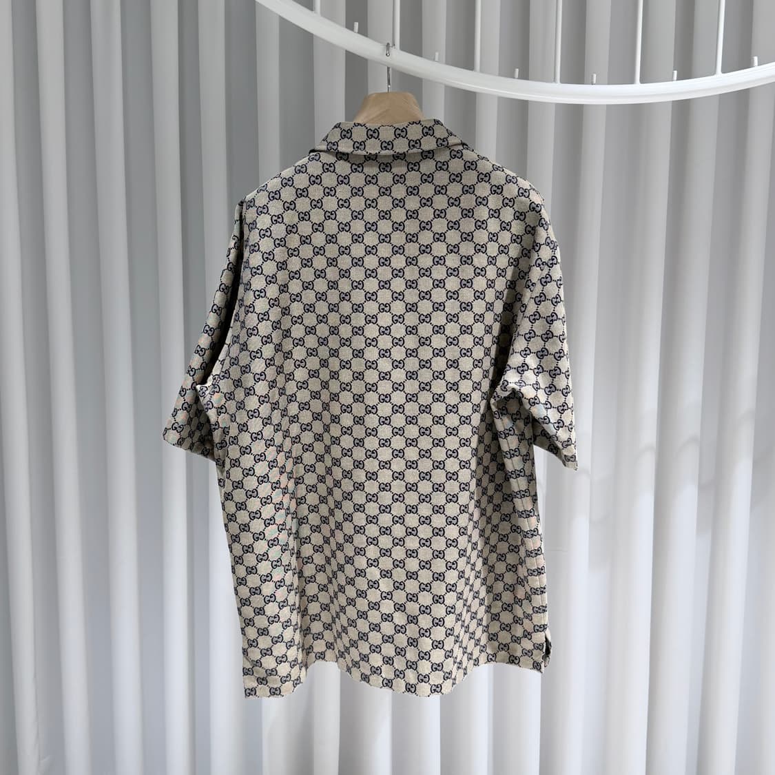 (S/48) / 구찌 GG 모노그램 카라 반팔 셔츠 베이지 상품이미지5