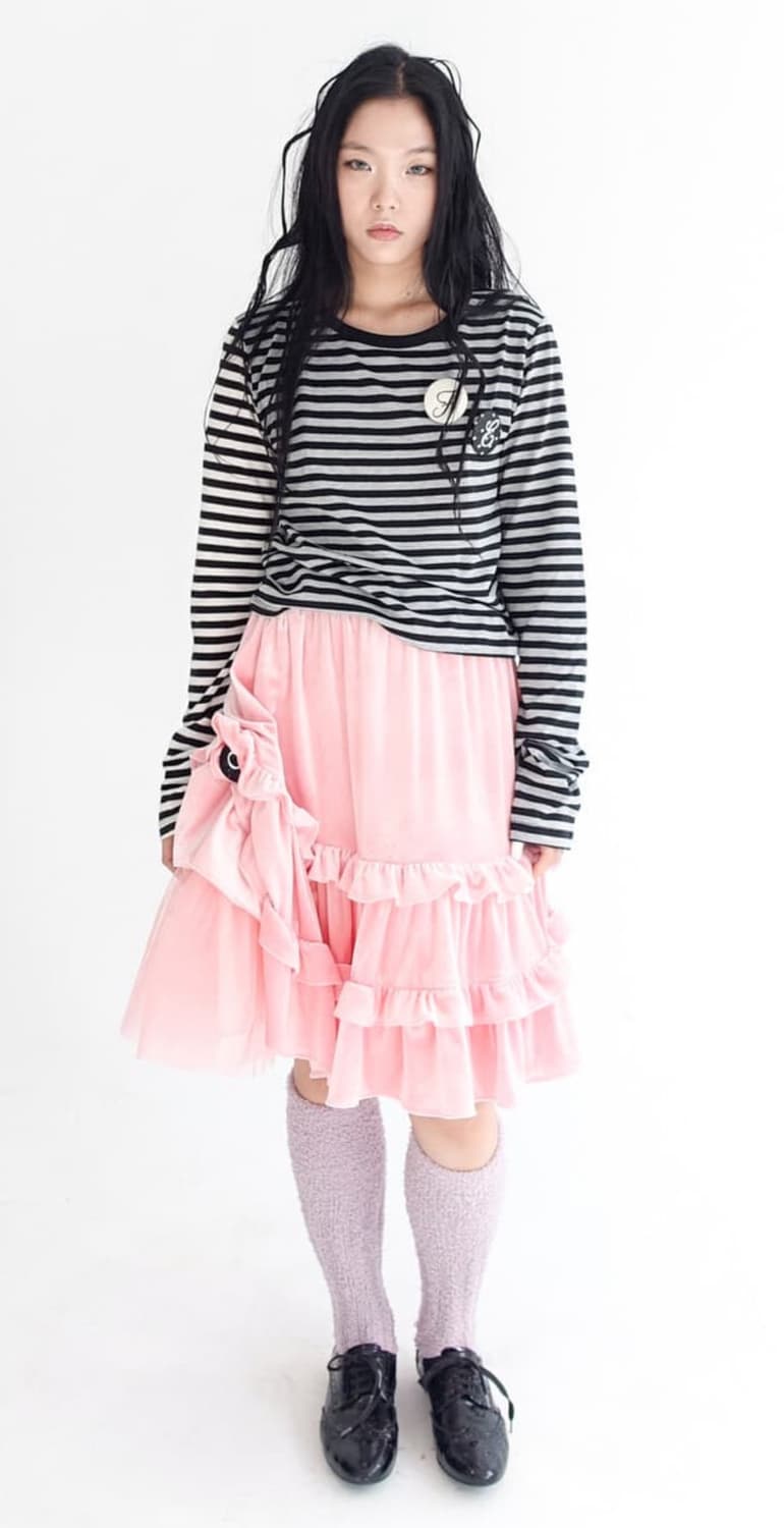샵페어리 romantic velvet midi skirt (pink) 상품이미지3