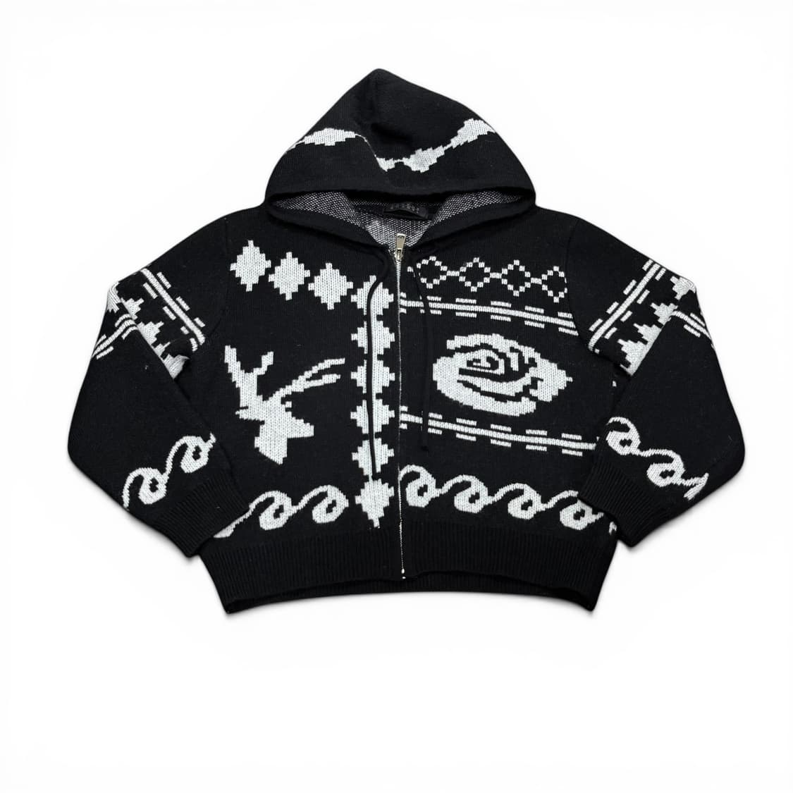 우먼FREE TANKUS 블랙 자카드 니트 후드집업 상품이미지1