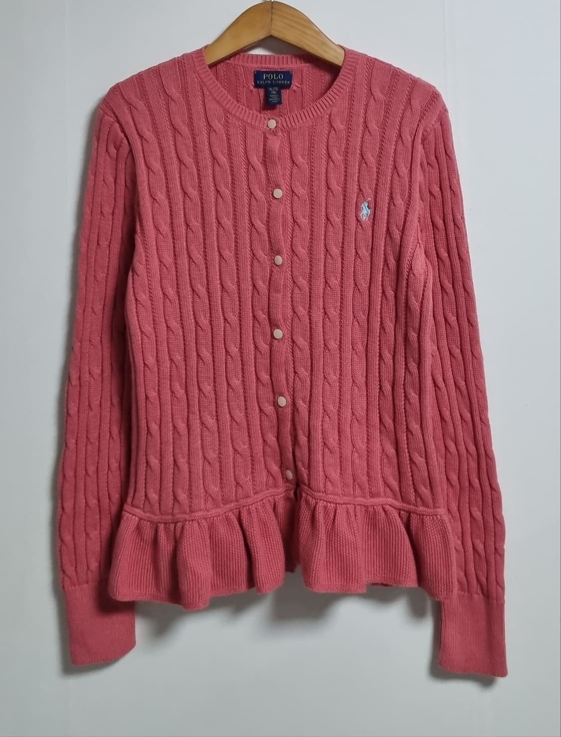 실측 S (55) 폴로랄프로렌 핑크 꽈배기 니트 가디건 상품이미지1