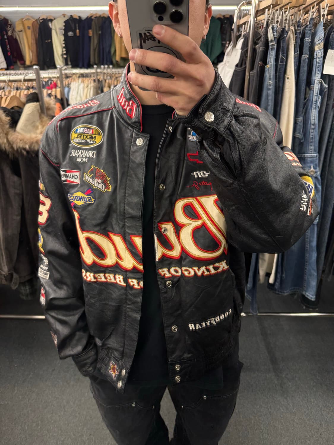 XL)제프 해밀턴 빈티지 버드와이저 레더 레이싱 자켓 상품이미지1