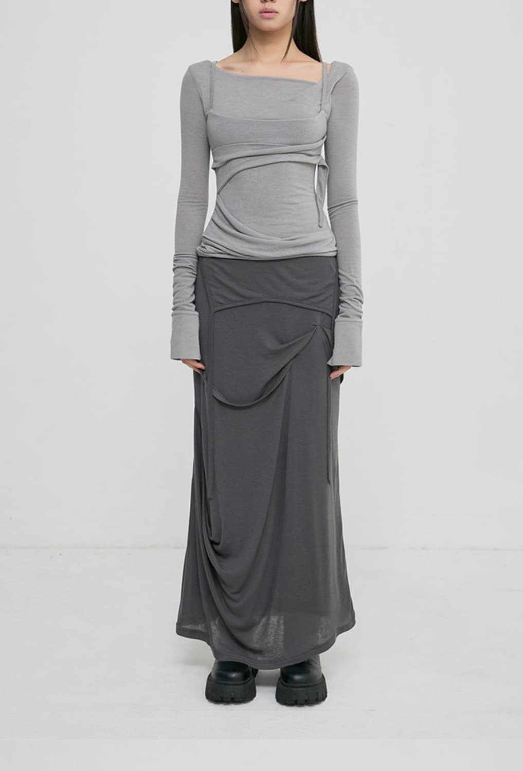 flareup 플레어업 드레이프 롱스커트 다크그레이 상품이미지2
