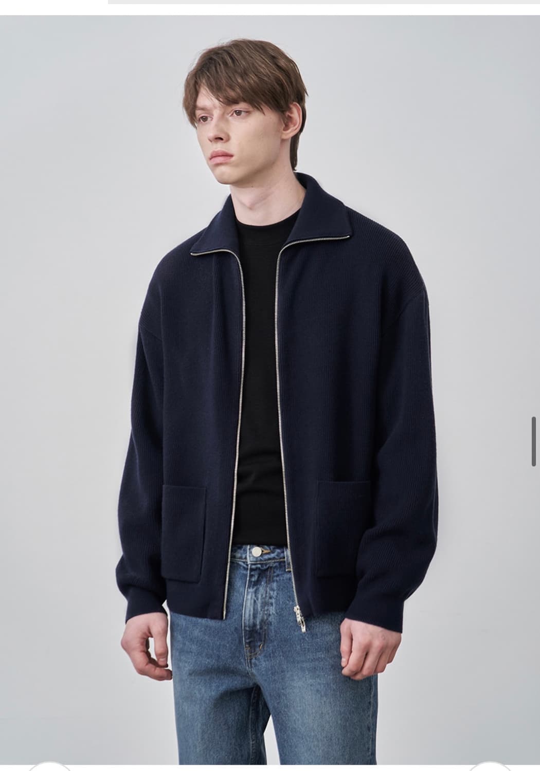 (새상품)(L) 드로우핏 오버사이즈 PBT 투웨이 풀집업 니트 NAVY 상품이미지6