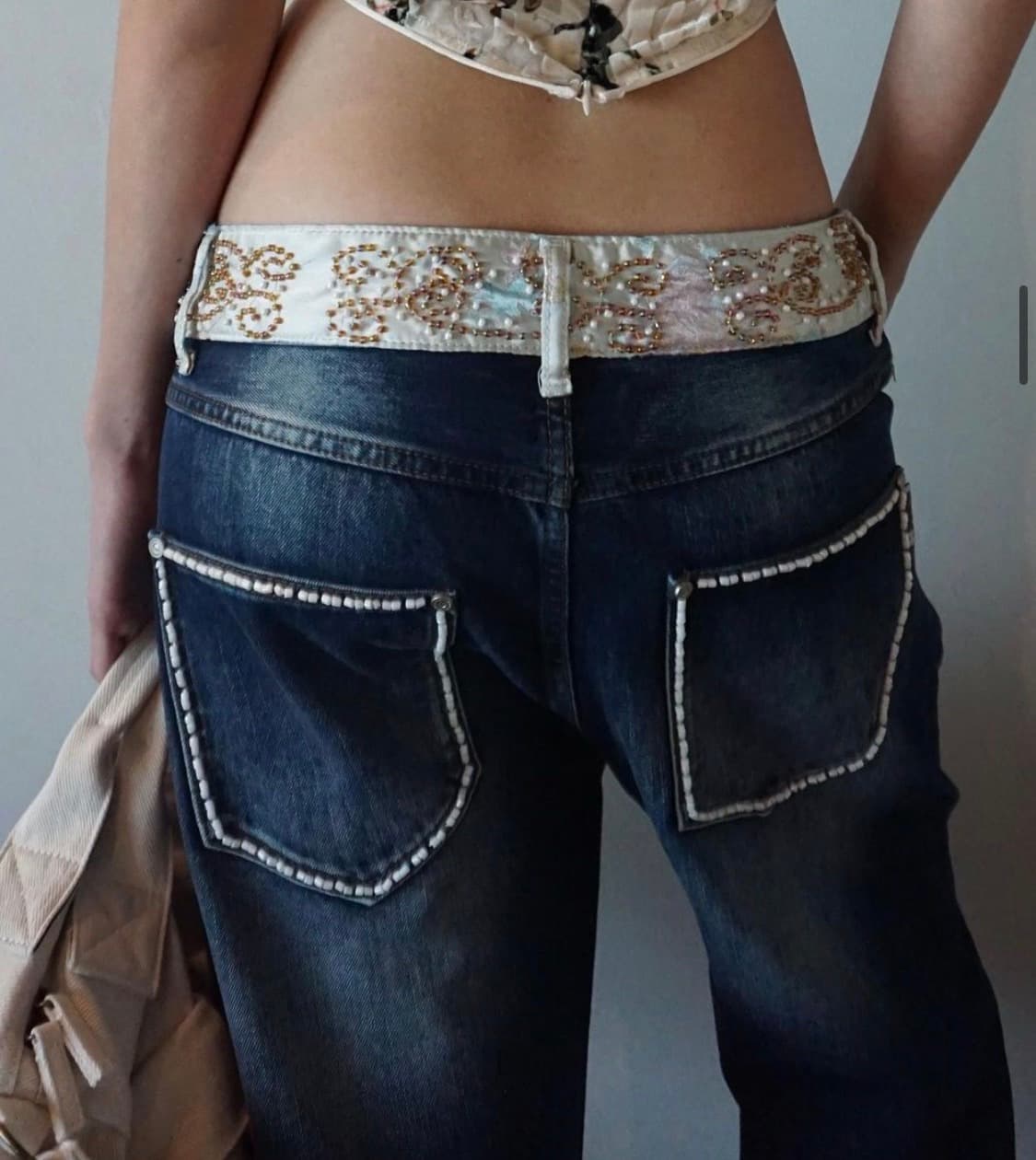 스컬프터Beaded Waist Denim Pants Indigo Blue 상품이미지1