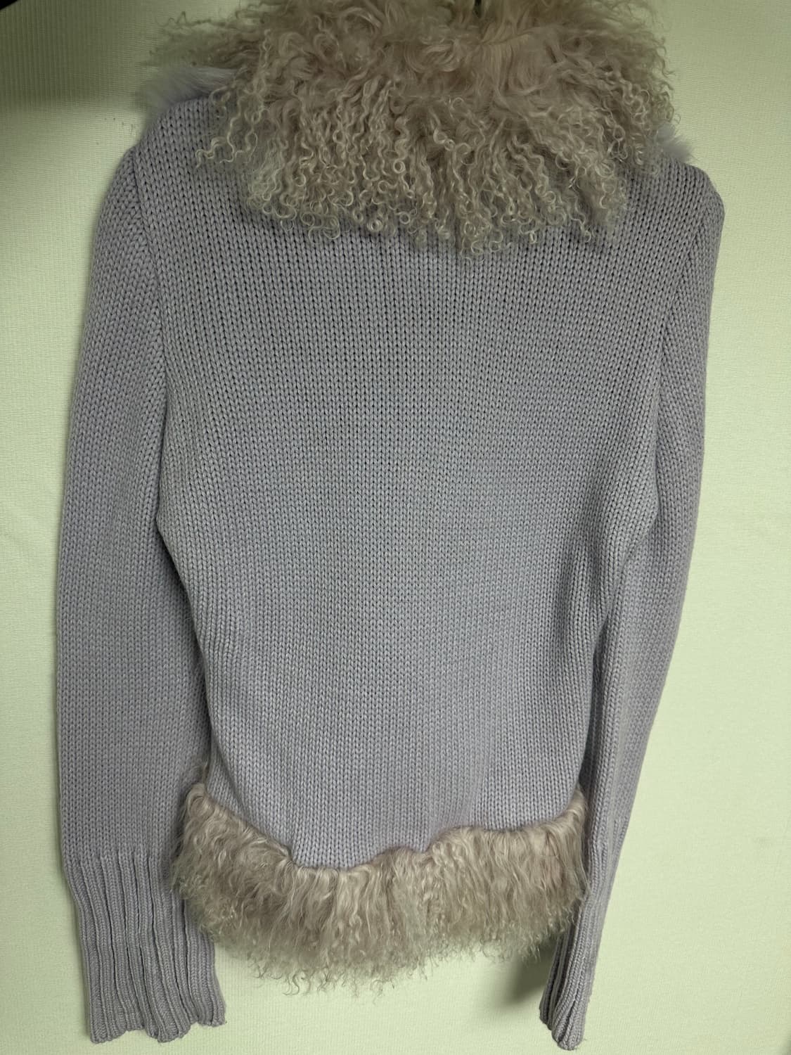 피조물 빈티지 연보라 퍼플 퍼 트리밍 니트 가디건 자켓 상품이미지3