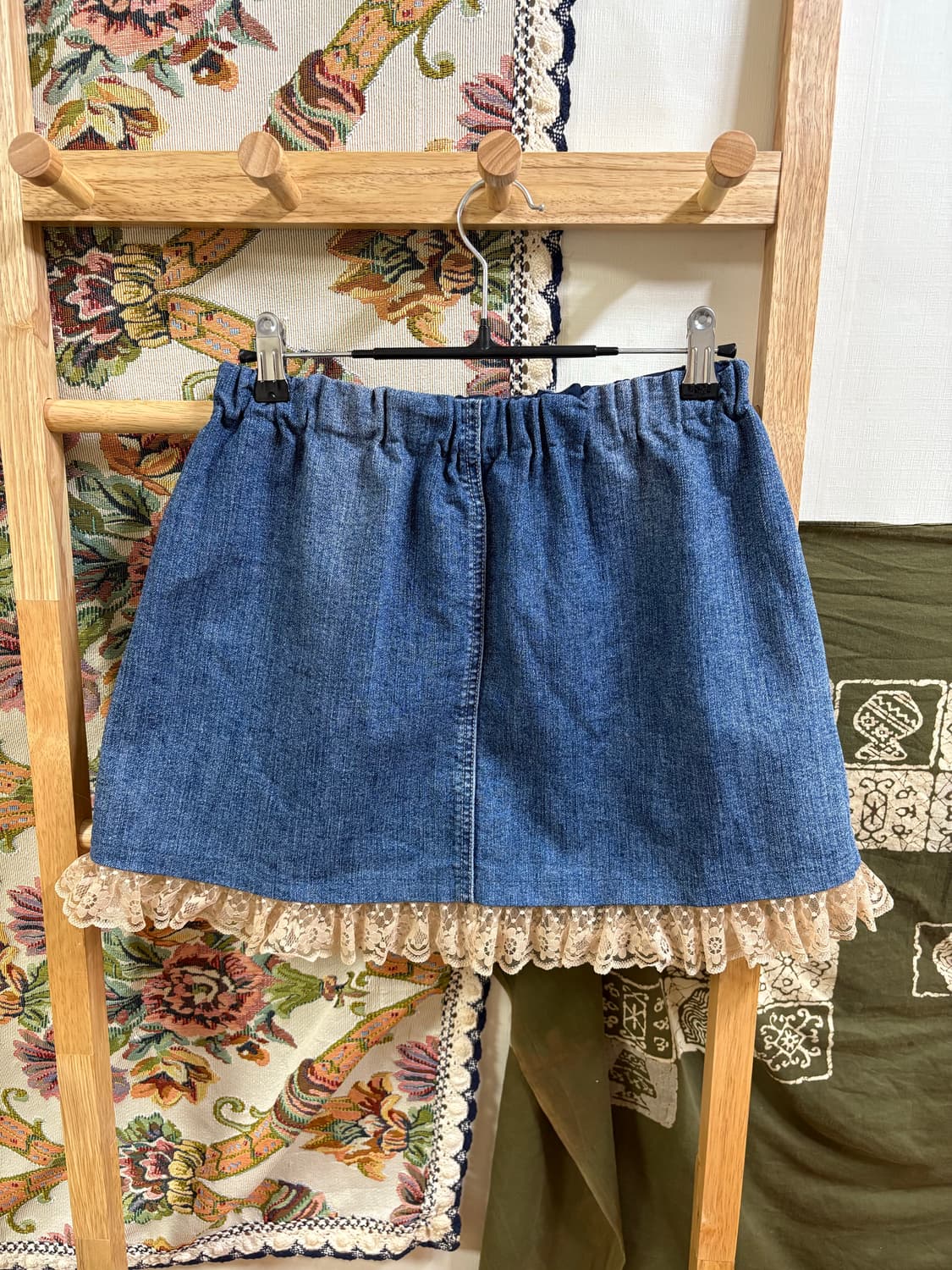 히피 모리 하구미 데님 레이스 미니 스커트 상품이미지3