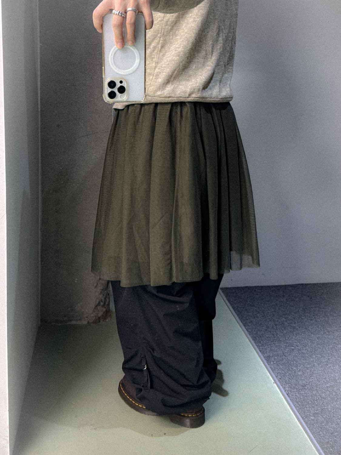 khaki mesh layered skirt 상품이미지4