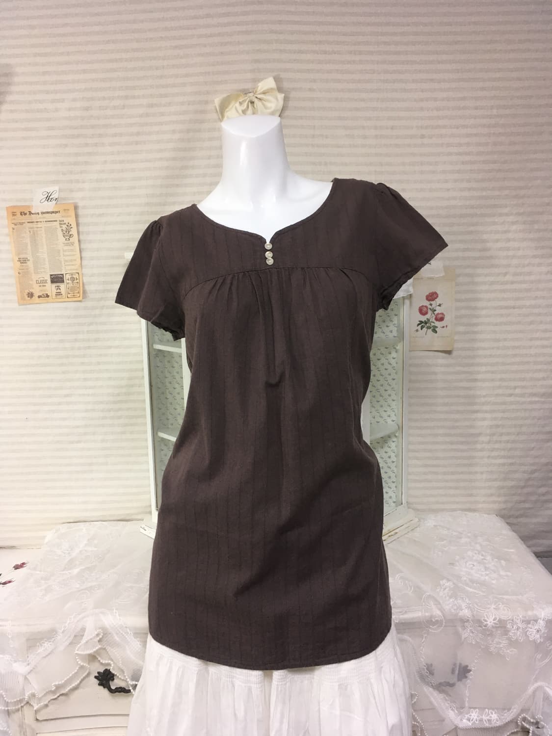 일본빈티지 브라운 모리 블라우스 상품이미지1