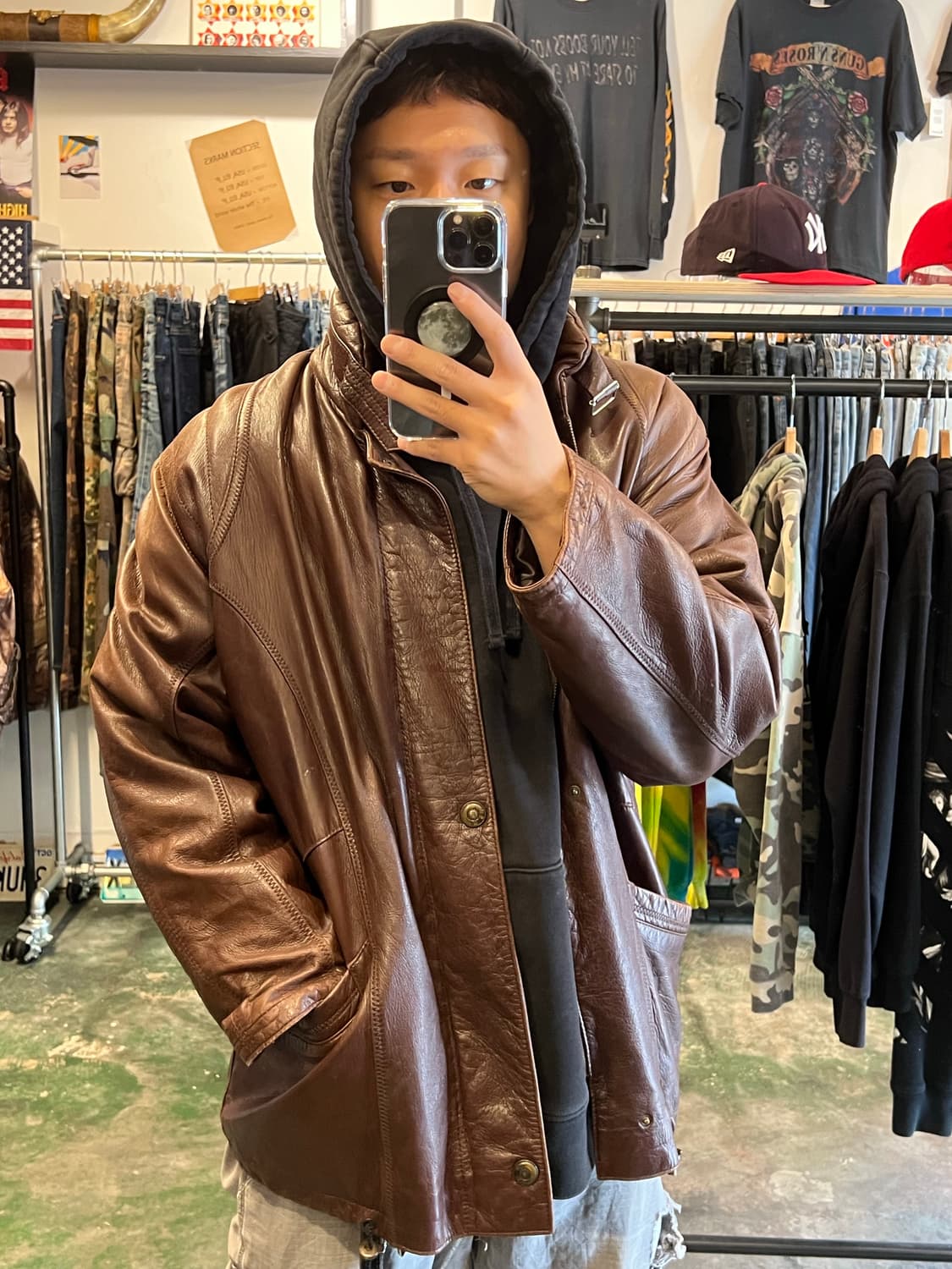 천연가죽 하이넥 레더 자켓 브라운 상품이미지2