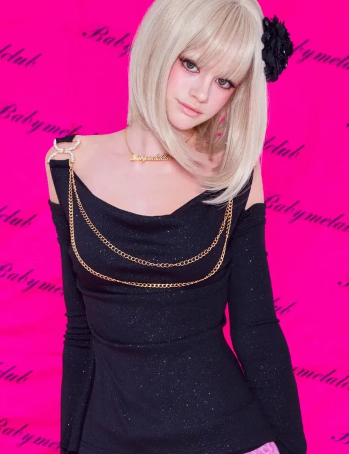 베이비메탈클럽 베메클 샤이니 돌 탑 블랙 오네 갸루 상품이미지1