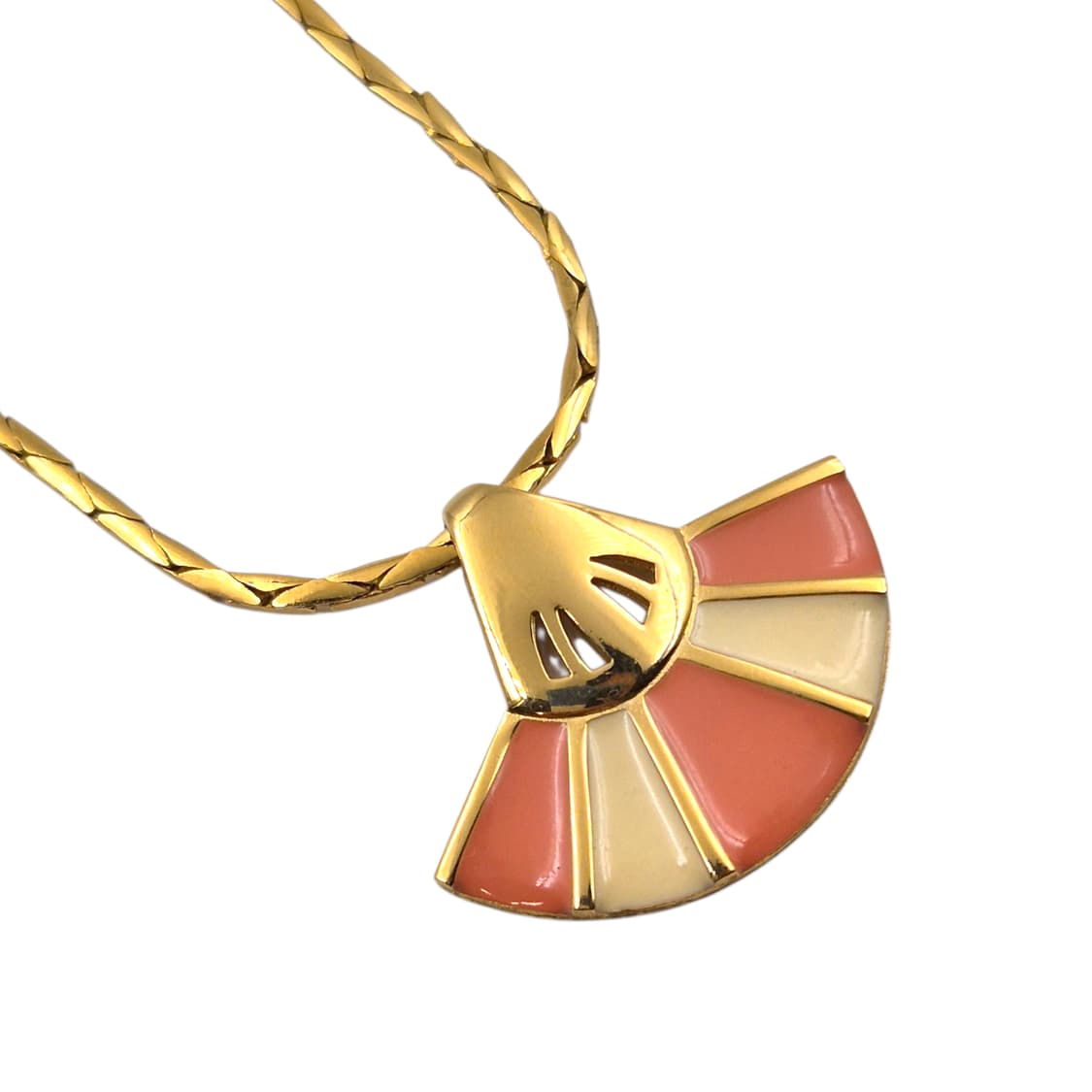 80s 프랑스 지방시 비쥬 에나멜 부채 뱀부 체인 초커 상품이미지3