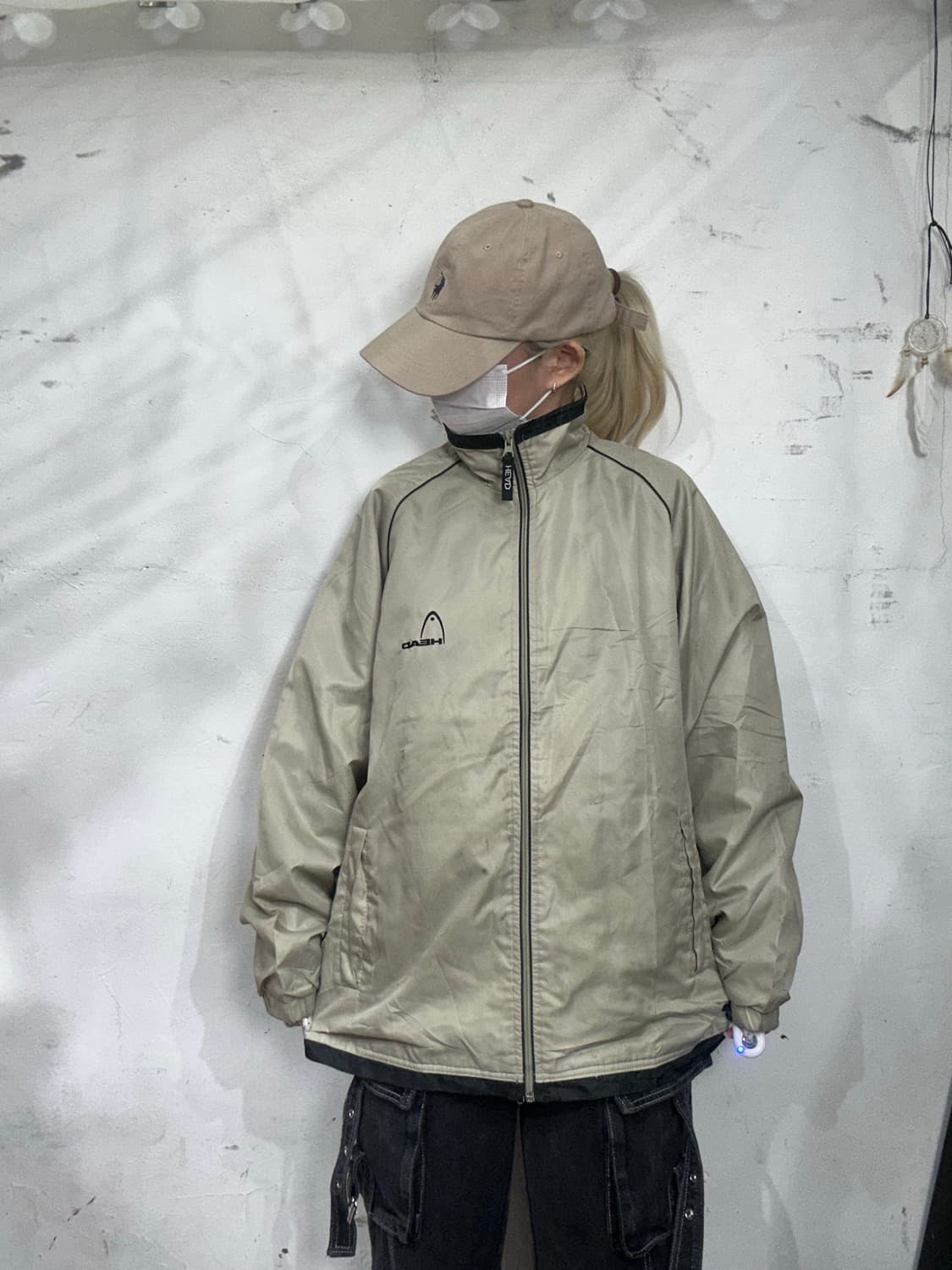 일본 빈티지 베이지 오버핏 바람막이 올드스쿨 트랙 자켓 L 상품이미지2