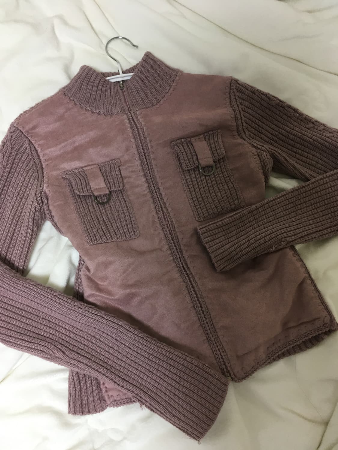 (vtg) 무스탕깔 스웨이드 니트집업 상품이미지1