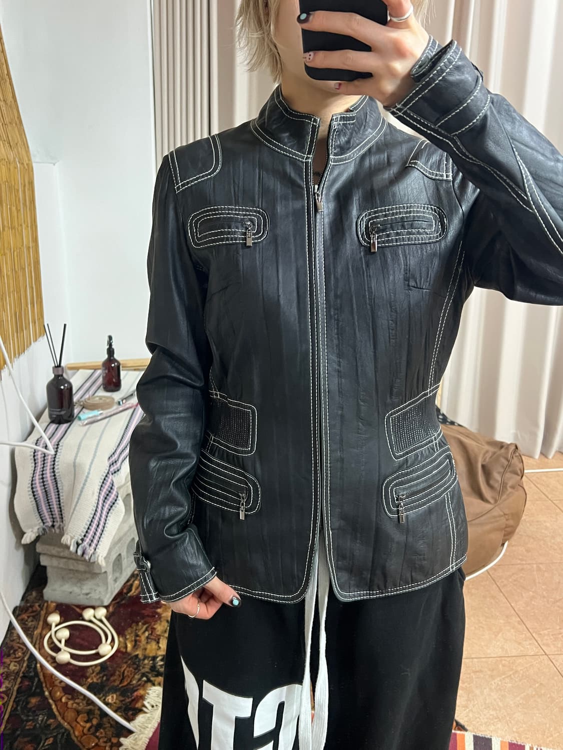 여성 양가죽 스티치 레더자켓 상품이미지1