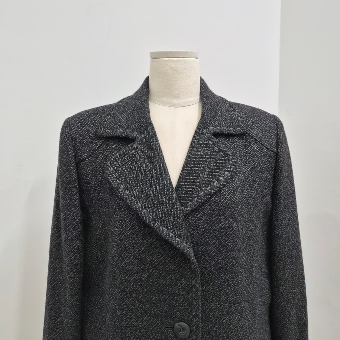 캐시미어 100% 헤링본 그레이 여성 롱코트 상품이미지4