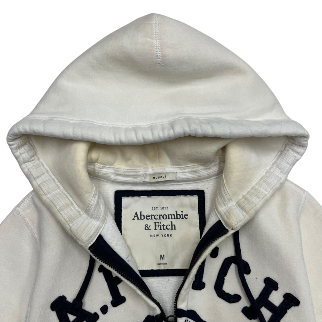아베크롬비 센터로고 화이트 후드집업 M 상품이미지5